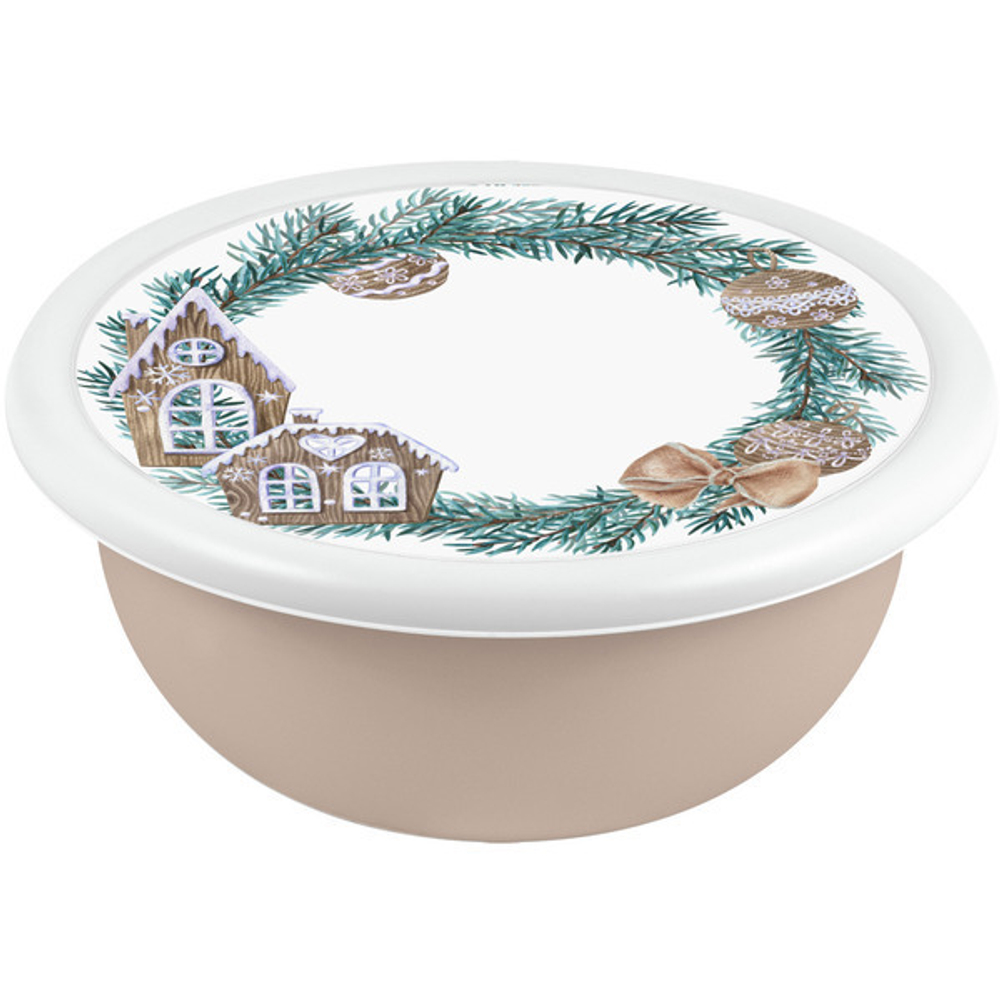 Миска пластиковая 2,1л с крышкой «Modena» с декором (бежевый)