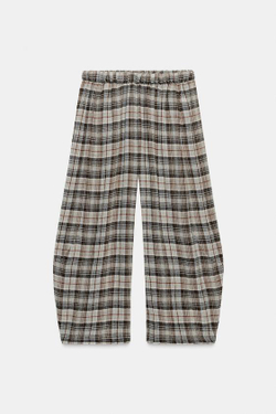 ZARA БРЮКИ ОБЪЕМНОГО КРОЯ В КЛЕТКУ — ZW COLLECTION, БЕЖЕВЫЙ