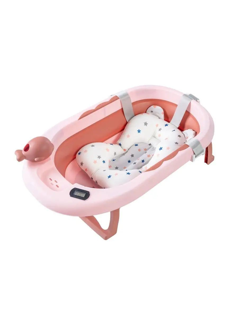 Детская ванна складная Luxmom HBT-005,c термометром и матрасиком, розовый