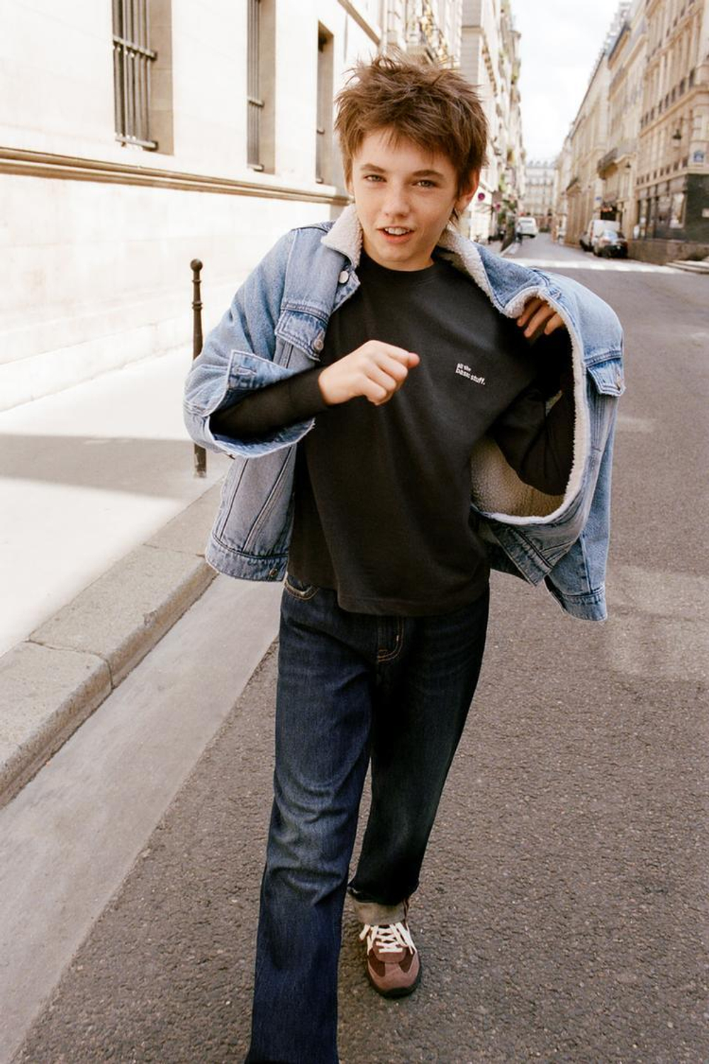 ZARA ФУТБОЛКА HEAVY WEIGHT С ВЫШИТОЙ НАДПИСЬЮ, АНТРАЦИТОВО-СЕРЫЙ