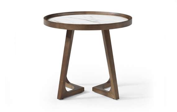 Журнальный столик Vario Ø60х52 см, белая керамика, орех