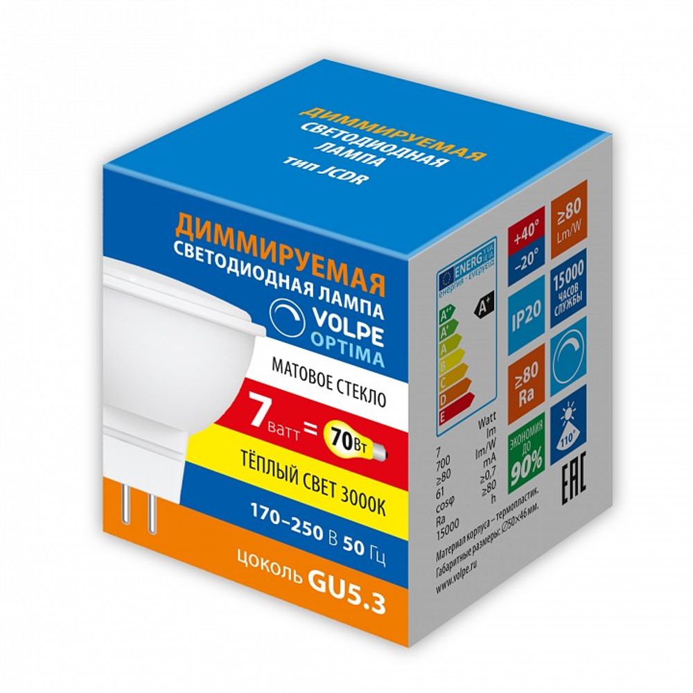 Лампа светодиодная Volpe OPTIMA DIM GU5.3 7Вт 3000K UL-00009235