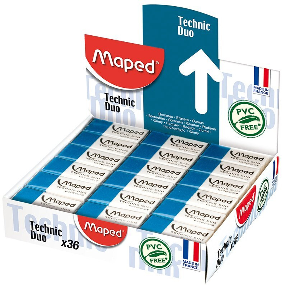 Ластик Maped Technic Duo, синтетический каучук, бело-синий