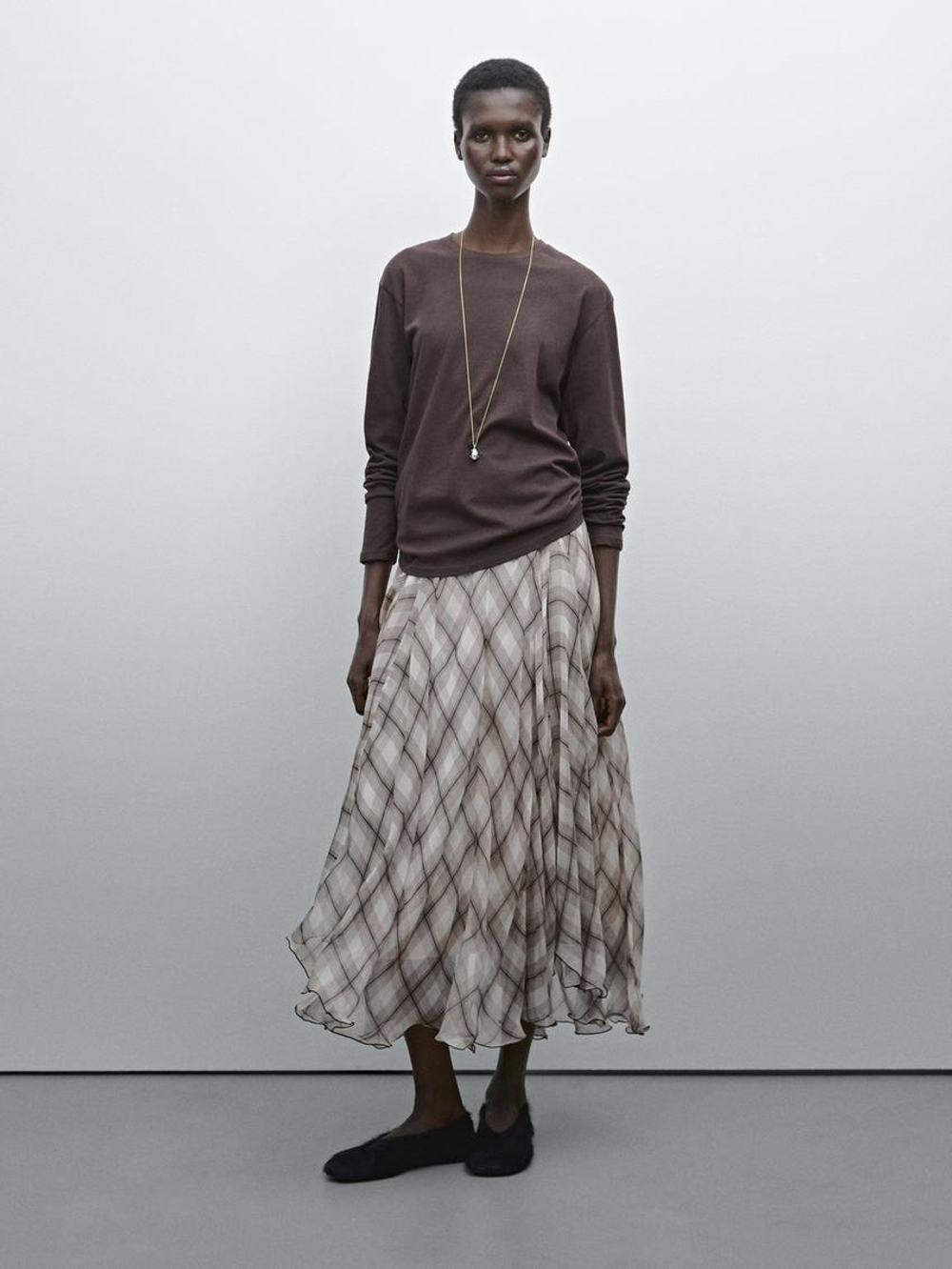 Massimo Dutti Футболка из 100% хлопка, коричневый