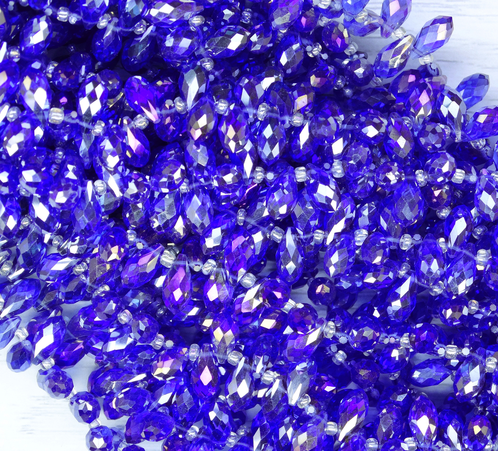 БК018ДС612 Хрустальные бусины-капли, цвет: светло-синий AB прозрачный, размер 6х12 мм, 15 шт.