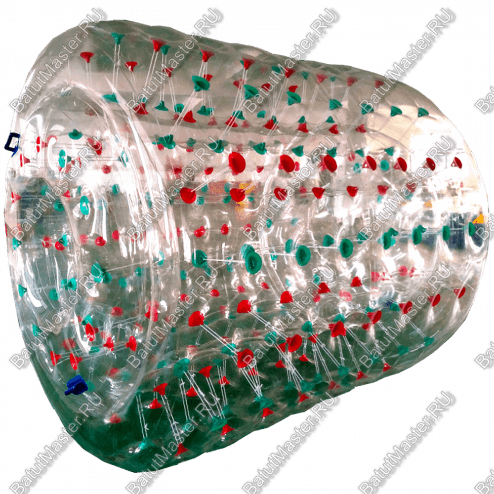 Аттракцион Водный роллер (Гидророллер) ТПУ «Прозрачный с красно-зелеными стропами» 2.4*2.2*2.2 м