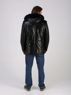 Куртка зимняя кожаная с капюшоном пуховик