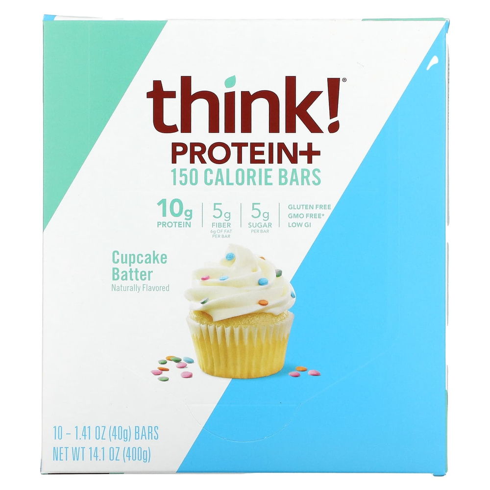 Think !, Snack Protein Bar, тесто для кексов, 10 батончиков, 40 г (1,41 унции) каждый