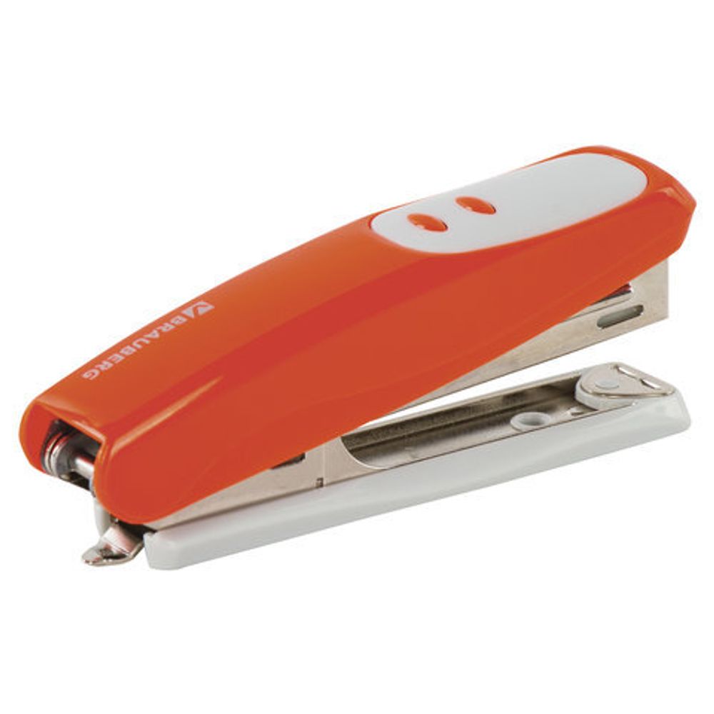 Степлер №10 BRAUBERG "Germanium", до 12 листов, с антистеплером, оранжевый, ГАРАНТИЯ 5 ЛЕТ, 226566
