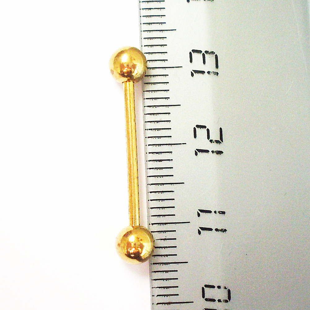 Штанга 1,6/19/5 мм для пирсинга языка. Медицинская сталь, золотое покрытие.