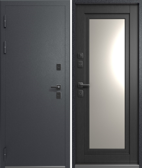 Входная дверь Мегатрон TERMO-2 ЗЕРКАЛО Графит муар - Ясень Дип Графит