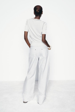 ZARA ОДНОТОННЫЙ ТОП С КОНТРАСТНОЙ ОКАНТОВКОЙ, БЕЛЫЙ/ЧЕРНЫЙ