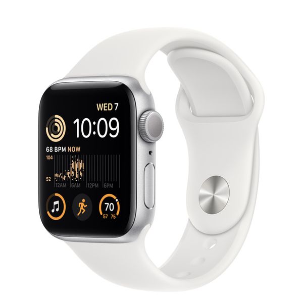 Умные часы Apple Watch Series SE Gen 2 40 мм из алюминия серебристого цвета, белый спортивный ремешок (S/M 130–180mm)