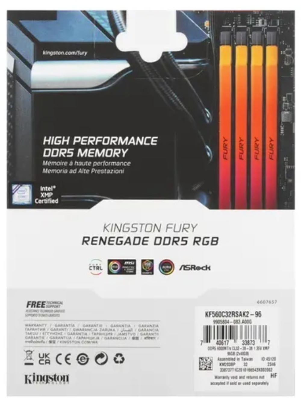 Модуль памяти DDR5 96GB (2*48GB) Kingston FURY KF560C32RSAK2-96