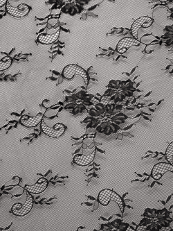 Кружево шантильи черное широкое неэластичное ширина 1,5 м купон 2.9 м