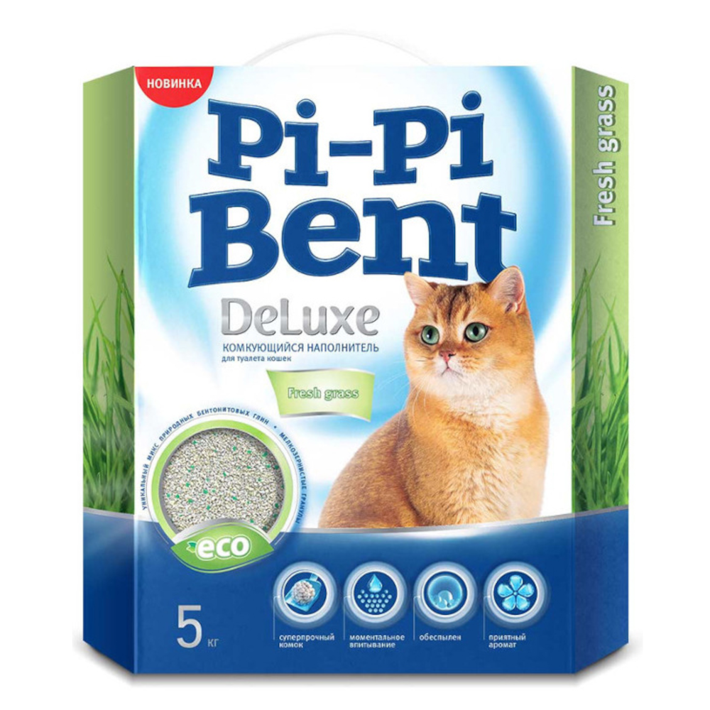 Наполнитель Pi-Pi-bent DeLuxe Fresh grass, комкующийся - 5кг