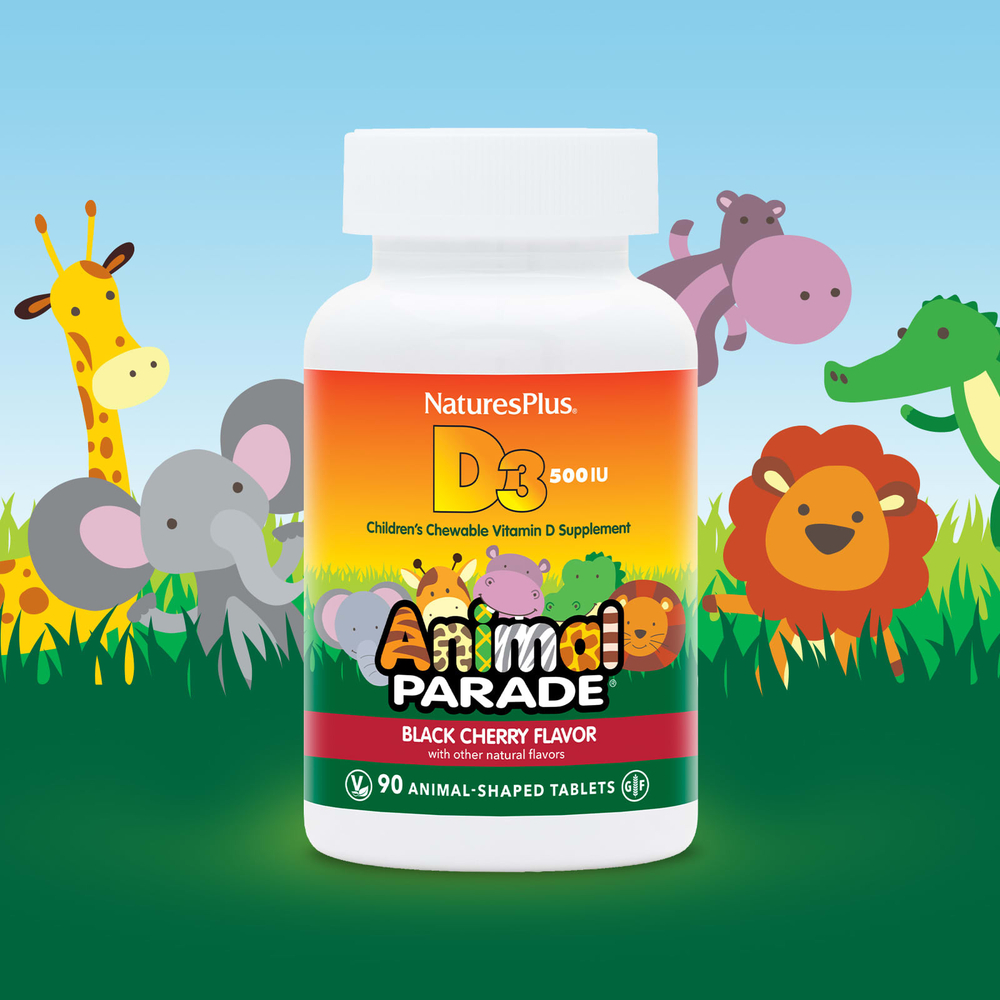 NaturesPlus, Source of Life, Animal Parade, витамин D3, со вкусом натуральной черешни, 500 МЕ, 90 таблеток в форме животных