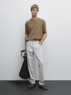 Massimo Dutti Хлопковая футболка-поло с короткими рукавами, масляно-зеленый