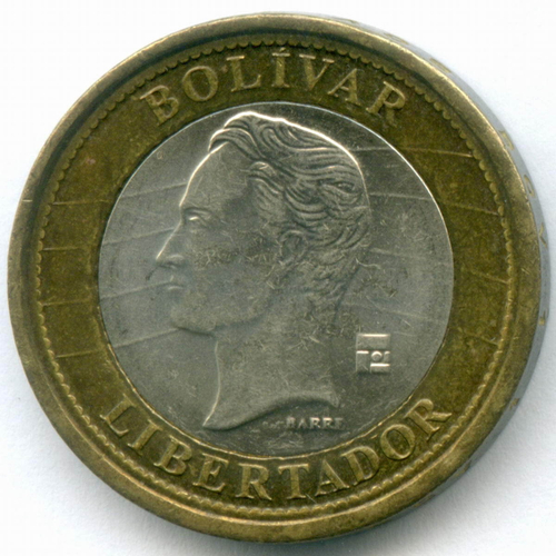 1 боливар 2012 год. Венесуэла. Биметалл, диаметр 24 мм. XF-AU