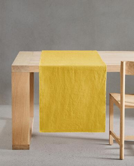 ZARA HOME СКАТЕРТЬ-ДОРОЖКА НА СТОЛ ИЗ СТИРАННОГО ЛЬНА, ЖЕЛТЫЙ