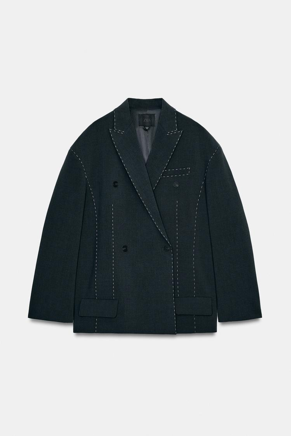 ZARA БЛЕЙЗЕР ОВЕРСАЙЗ С КОНТРАСТНОЙ ОТДЕЛКОЙ, АНТРАЦИТОВО-СЕРЫЙ