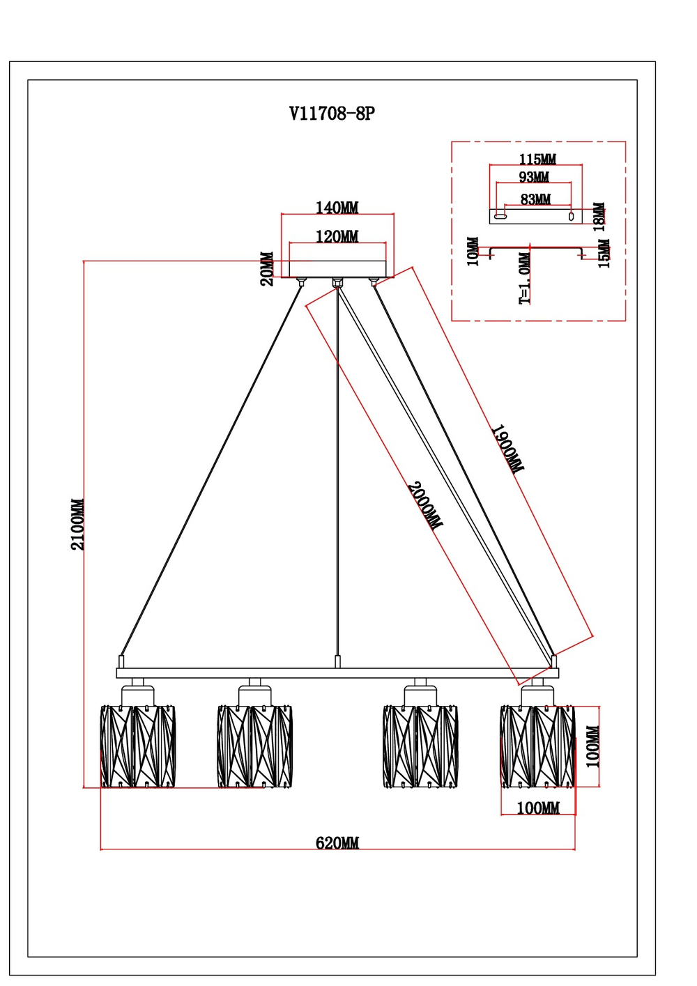 Люстра подвесная Moderli V11708-8P Prismique