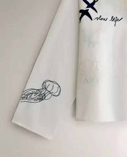 ZARA HOME РУБАШКА ИЗО ЛЬНА И ХЛОПКА С ВЫШИВКОЙ, СИНИЙ