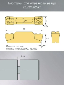 Пластины MGMN300-M для отрезного резца 20 шт / ширина реза 3 мм