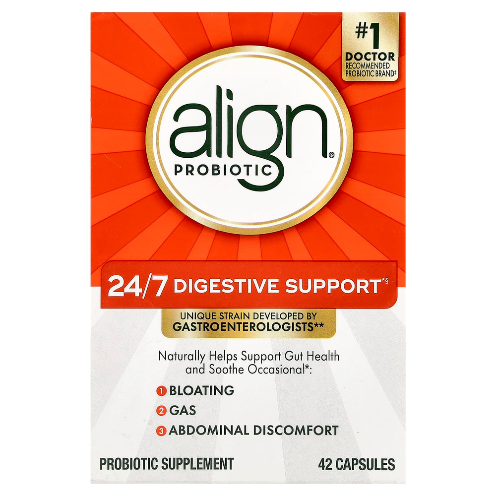 Align Probiotics, поддержка пищеварения 24/7, 42 капсулы (10 мг в 1 капсуле)