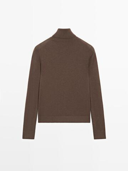 Massimo Dutti Свитер из смесовой шерсти с высоким воротником, коричневый