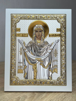 Покрова БМ, икона прямоугольная с рамкой, белое дерево 210х260