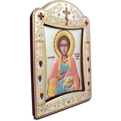 Святой Пантелеймон Целитель. Икона в серебряном окладе.