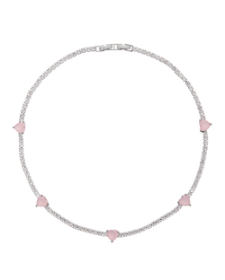 Колье-полоса цирконов, 5 розовых сердец