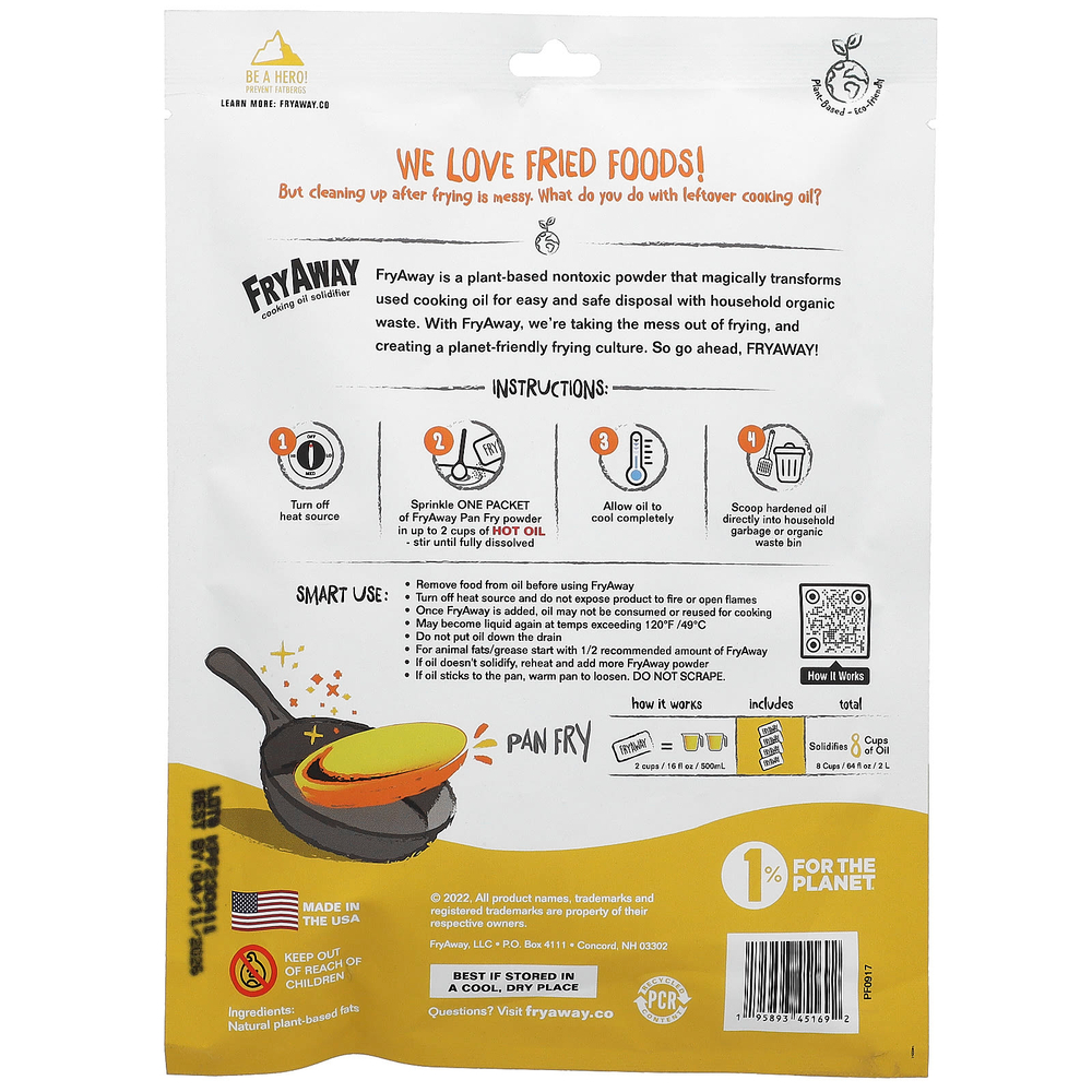 FryAway, Pan Fry, отвердитель растительного масла, 4 пакетика по 60 г (2,1 унции)
