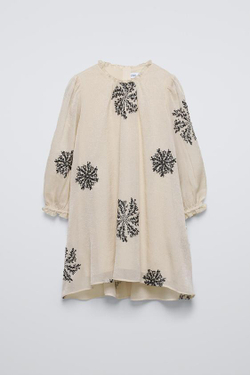 ZARA ПЛАТЬЕ ИЗ ОРГАНЗЫ С ПАЙЕТКАМИ, ЭКРЮ