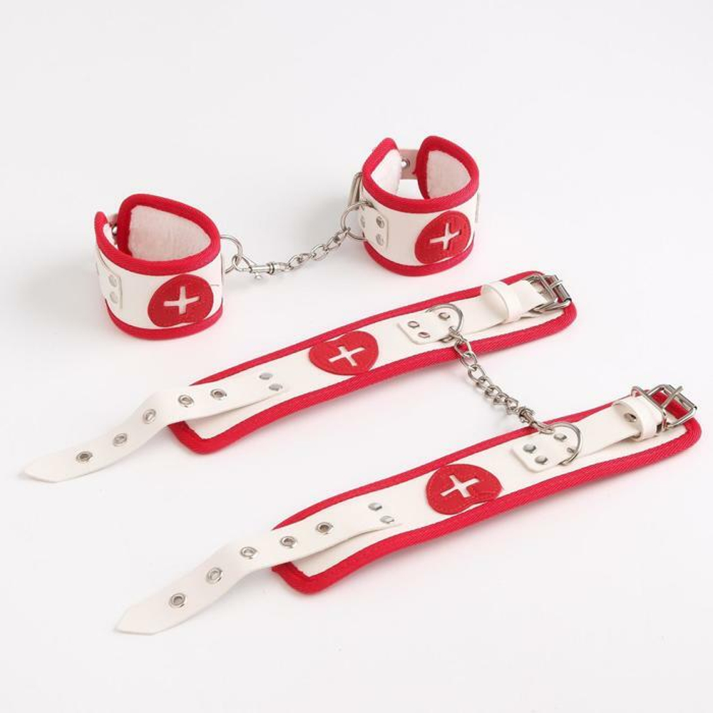 Эротический набор Медсестричка из 8 предметов (Цвет: белый с красным)