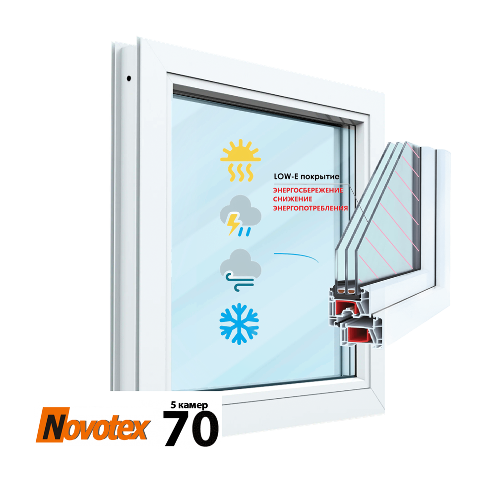 Пластиковое окно одностворчатое 70 мм 5 камер 3 стекла