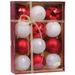 Новогодние шары «Волшебный вальс» 8 см (набор 12 шт), Красный/белый