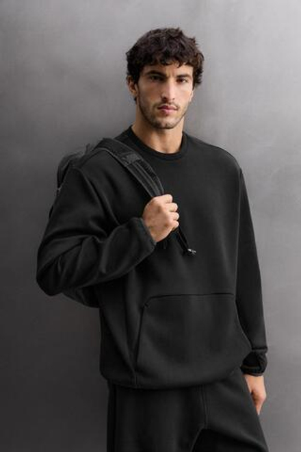 ZARA ТЕХНИЧЕСКАЯ ТОЛСТОВКА С КРУГЛЫМ ВЫРЕЗОМ, ЧЕРНЫЙ