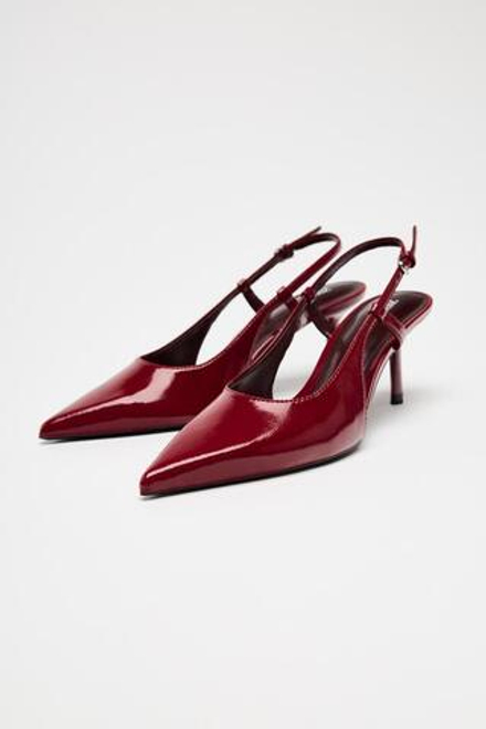 ZARA ЛАКИРОВАННЫЕ ТУФЛИ-МЮЛИ НА КАБЛУКЕ, КРАСНЫЙ