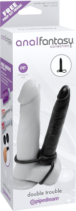 Черная насадка на пенис для двойного проникновения Double Trouble - 15,3 см. (Цвет: черный)