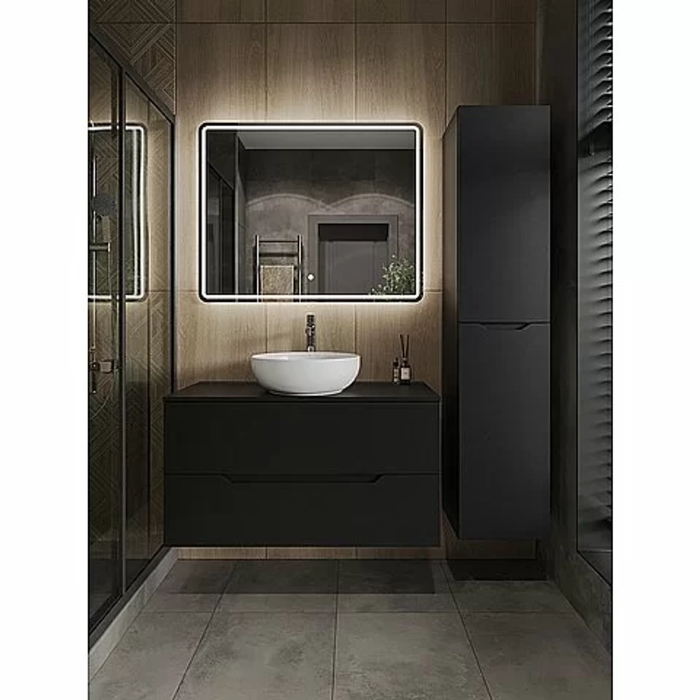 Тумба с раковиной Orange Line 100 Li-100TubMDF+B07-420W черная матовая