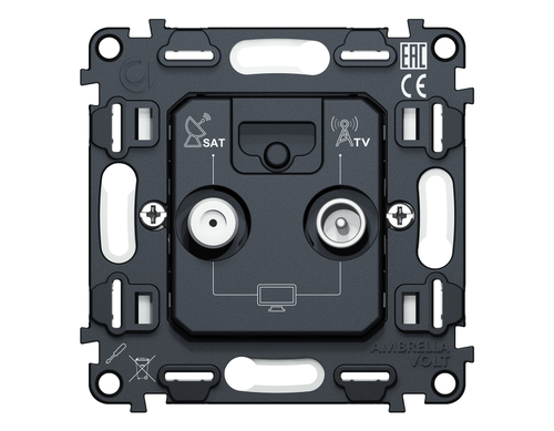 VM217 Механизм розетки TV оконечной + SAT 5-862MHz 3.5dB/950-2150MHz 3.8dB QUANT