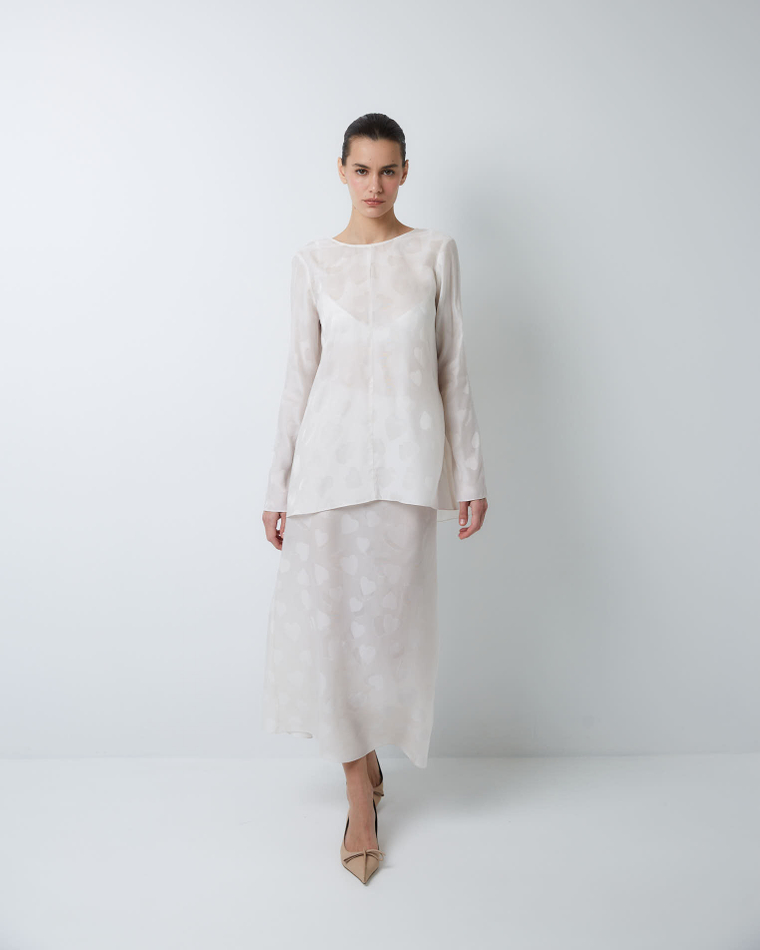 Юбка из смесового шелка Стелла Маккартни сердечки белый