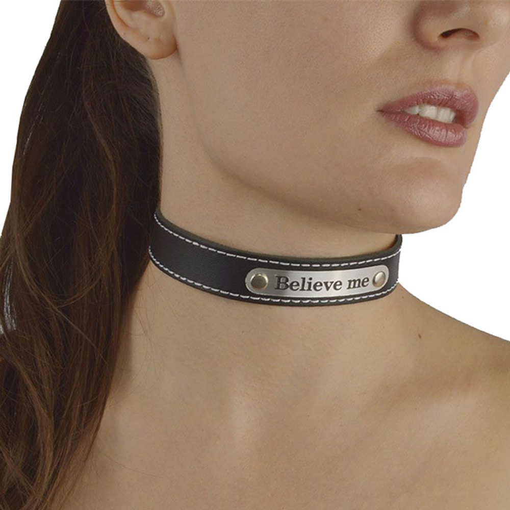 Черный чокер с белой строчкой Sitabella Believe Me BDSM Accessories 3353 BM