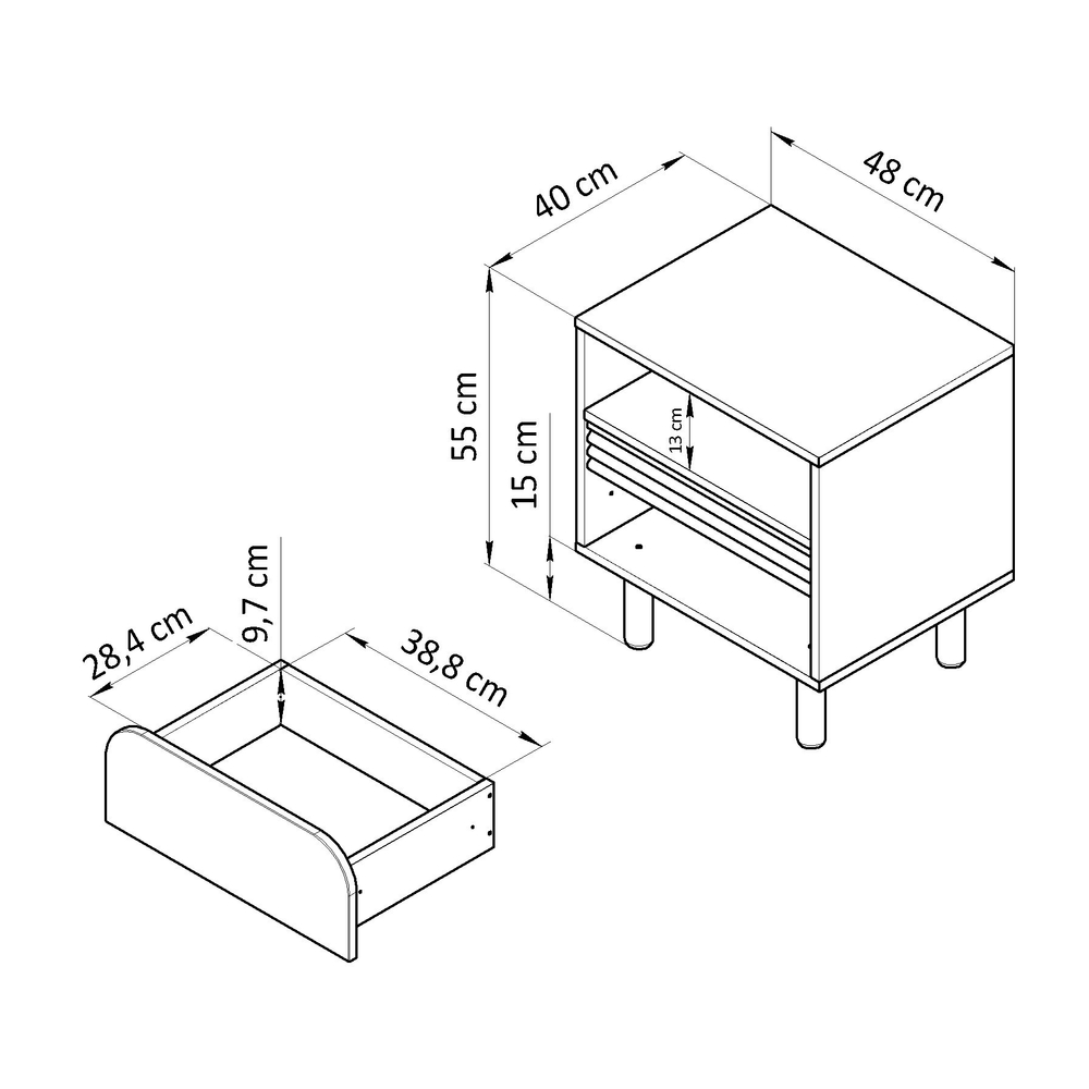 Тумба прикроватная 48х40х55, Ола с ящиком для вещей, в спальню, белый, Dipriz