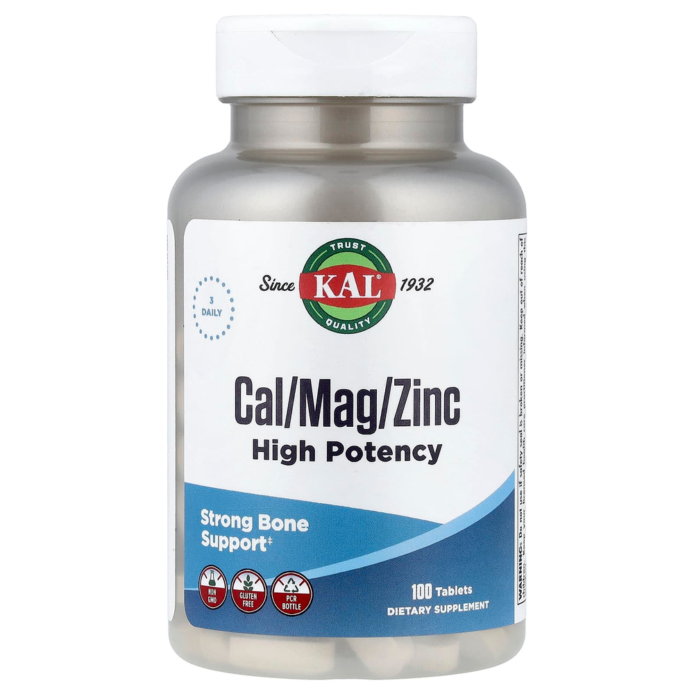 KAL, Кальций / магний / цинк, высокая эффективность, 100 таблеток