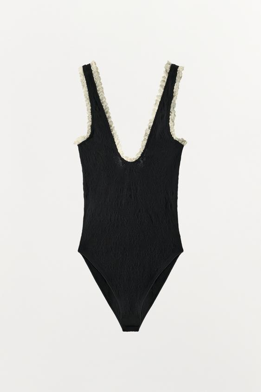 ZARA БЕСШОВНОЕ БОДИ С КРУЖЕВОМ, ЧЕРНЫЙ/БЕЛЫЙ
