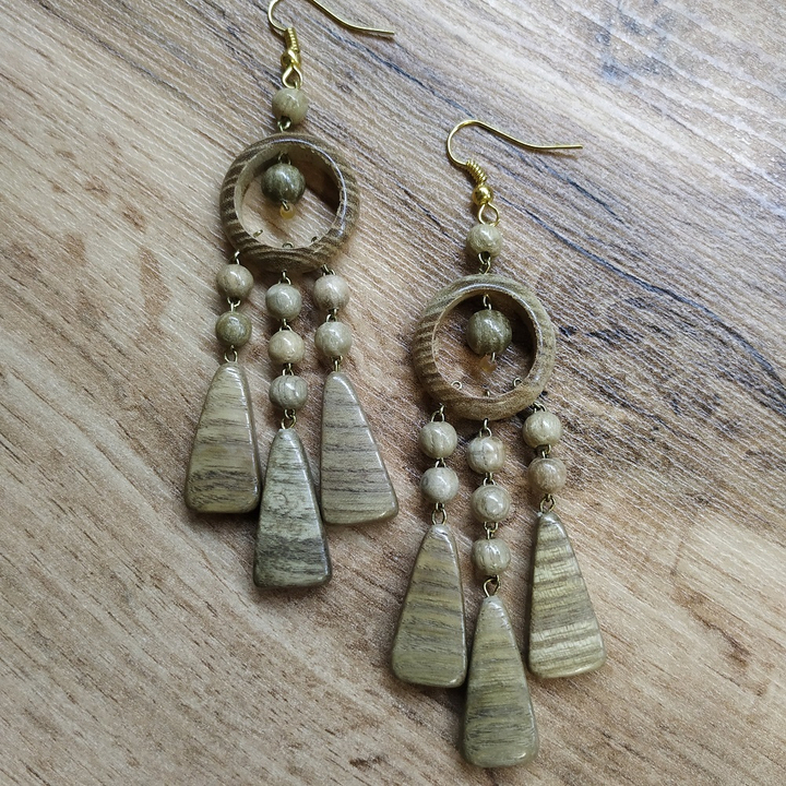 Серьги Колечко с лапками, дерево, цвет светло-коричневый, 20x70 мм