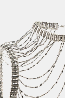 ZARA ОЖЕРЕЛЬЕ НА ПЛЕЧО ИЗ БУСИН, СЕРЕБРИСТЫЙ